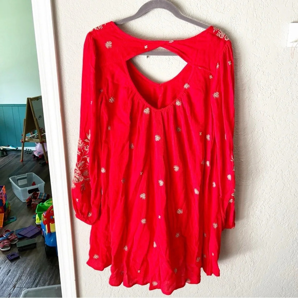 Free People Dress Women's Small S Sweet Tennessee Red Embroidered Tomato Girl - Picture 3 of 10